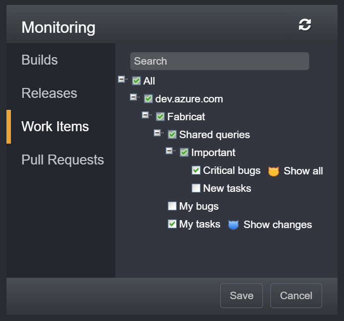 Azure DevOps work item monitoring settings